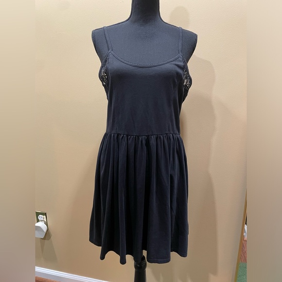 Black Mini Dress XL Straps Lace Corporate Goth Dark Academia Lana Del Rey Summer - Picture 1 of 6